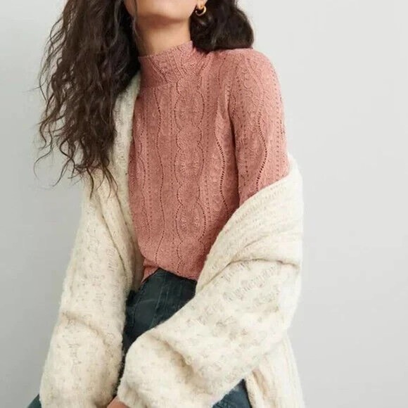 Anthropologie Daily Practice Linden Lace Mock Neck Top Pink Women's Size Medium - Picture 10 of 10